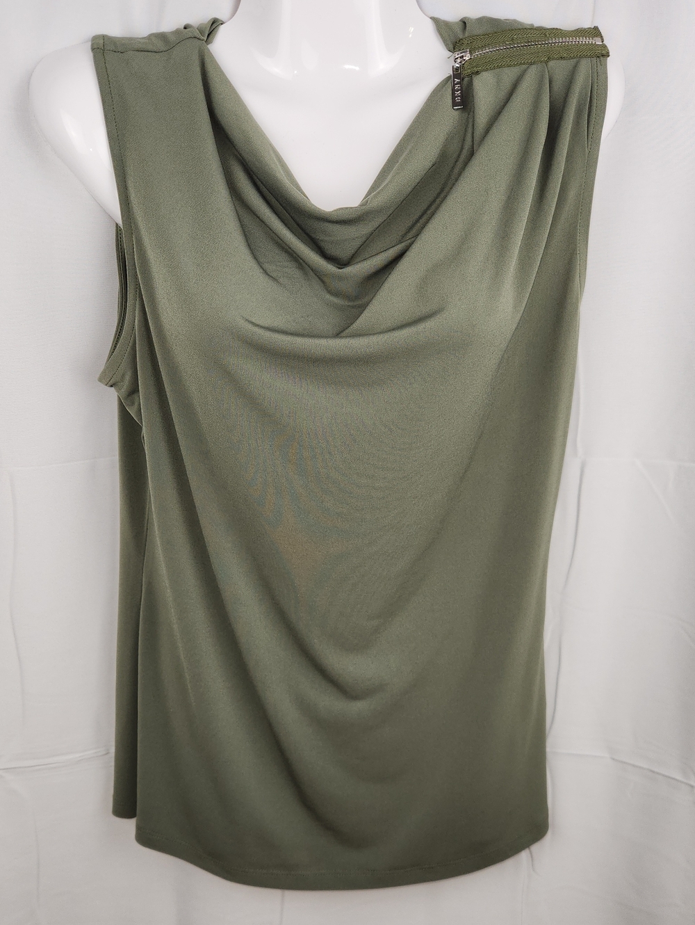 DKNY Olive Green Draped Cowl Neck Sleeveless Top